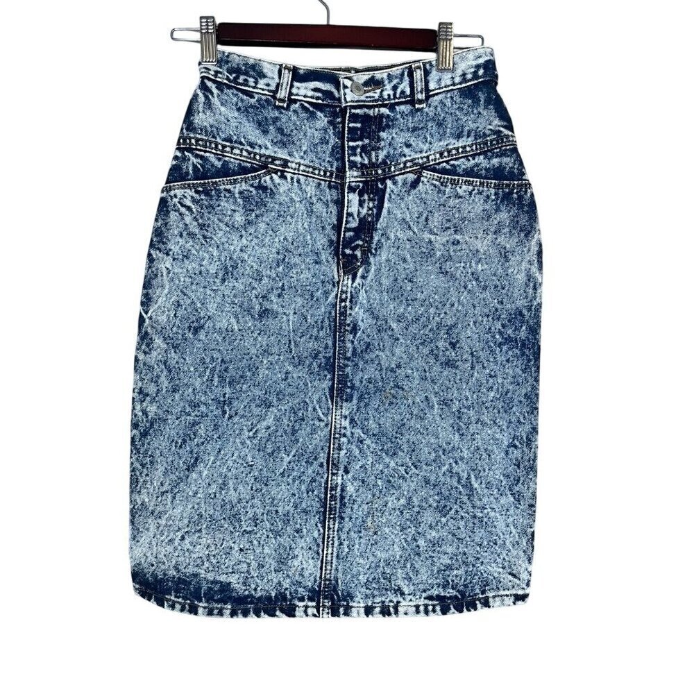 Jordache Denim Skirt 6 Blue Acid Wash Western Hippie High Waisted Retro Jean 80s